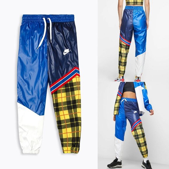nike woven plaid track pants